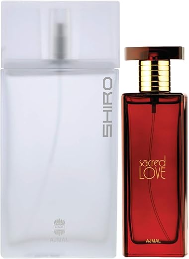 Ajmal Shiro EDP Citrus Spicy Perfume 90ml for Men and Sacred Love EDP Floral Musky Perfume 50ml for Women