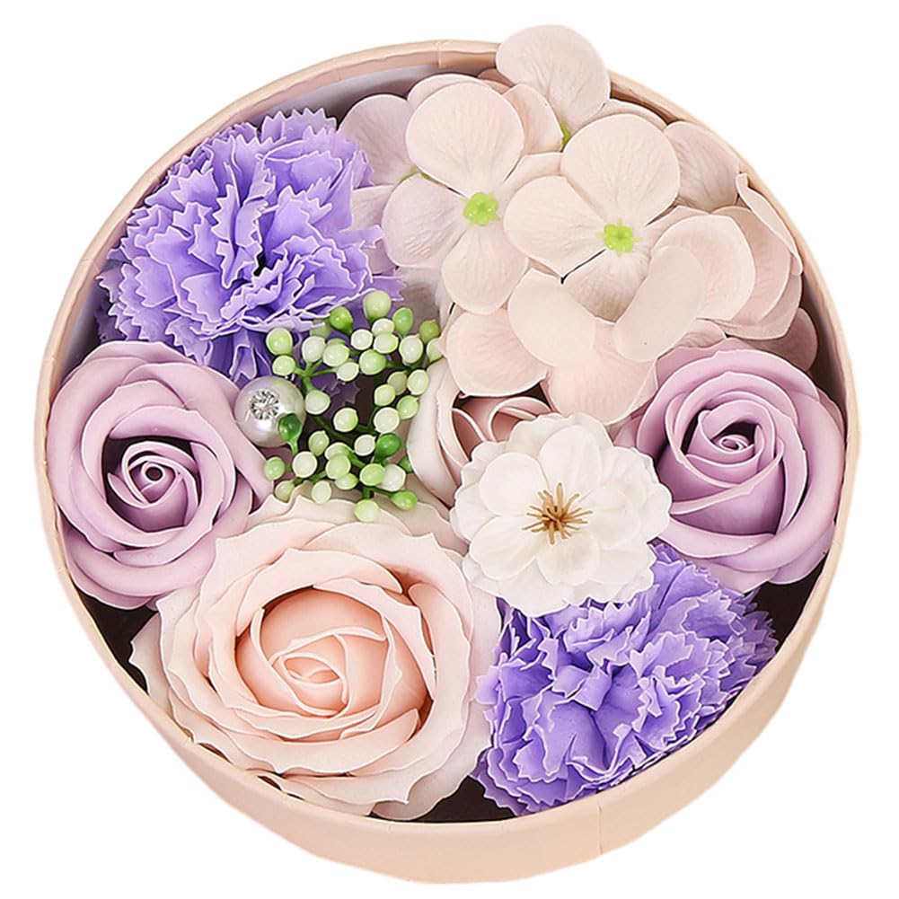 Handgefertigte Violette Seifenrosen im Geschenkkarton – Luxus Seifenblume mit Rosenduft, künstliche Rosenblüte als Badezusatz & Dekoration für Valentinstag, Muttertag, Jahrestag