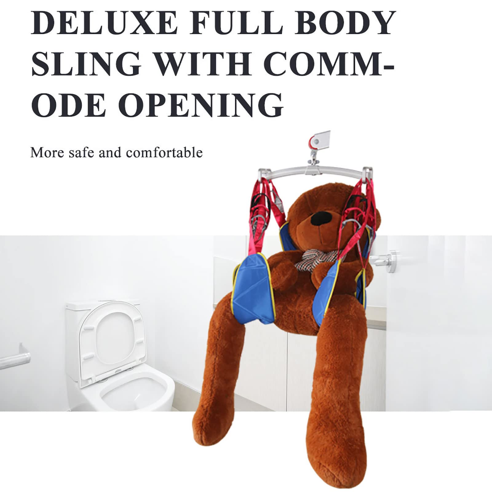 Grúa de Eslinga para traslado de Enfermos y Ancianos, Eslinga de elevación de Pacientes para traslado asistido, Cuerpo Completo y postrado en Cama, Grande, Azul