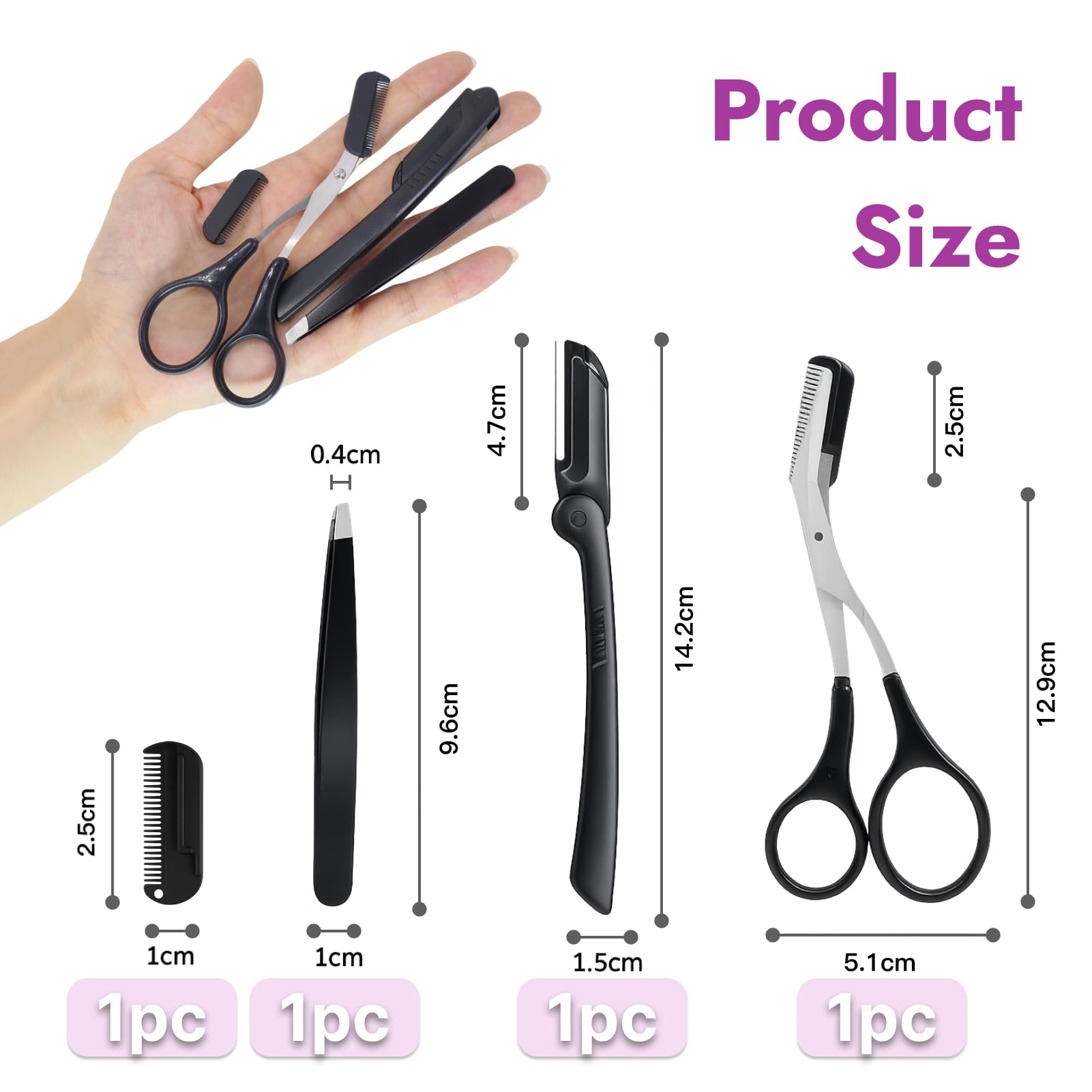 Ciseaux Sourcils Professionnels de Précision pour Femme et Homme, Ciseaux Sourcil Femme avec Anneaux Antidérapants et Peigne, Tondeuse Sourcil et Outil de Mise en Forme pour Épilation Facile