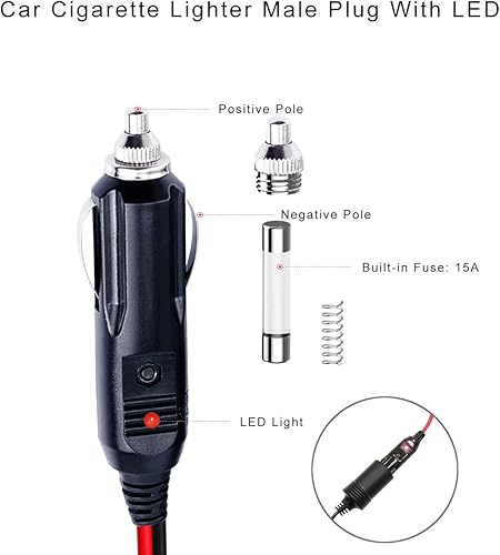 Miniatura 3 de SPARKING Adaptador divisor para encendedor de cigarrillos, cable de extensión de encendedor de cigarrillos de 2 vías, 1 a 2 enchufes, adaptador de