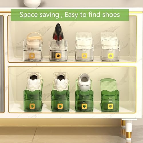 Miniatura 4 de CiBiZi Organizadores ajustables para zapatos, paquete de 10 unidades, apilador de zapatos que ahorra espacio transparente, organizador para