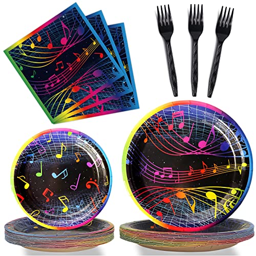 gisgfim 96 Pcs Music Party Plates and Napkins Party Supplies Musical Notes Party Tableware Set Music Note Karaoke Decorations Favors for Birthday Baby Shower for 24 Guests