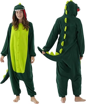 Adult Onesie Pajamas, Animal Halloween Costume Plush One Piece Cosplay Suit for Women Men Couples Sleepwear