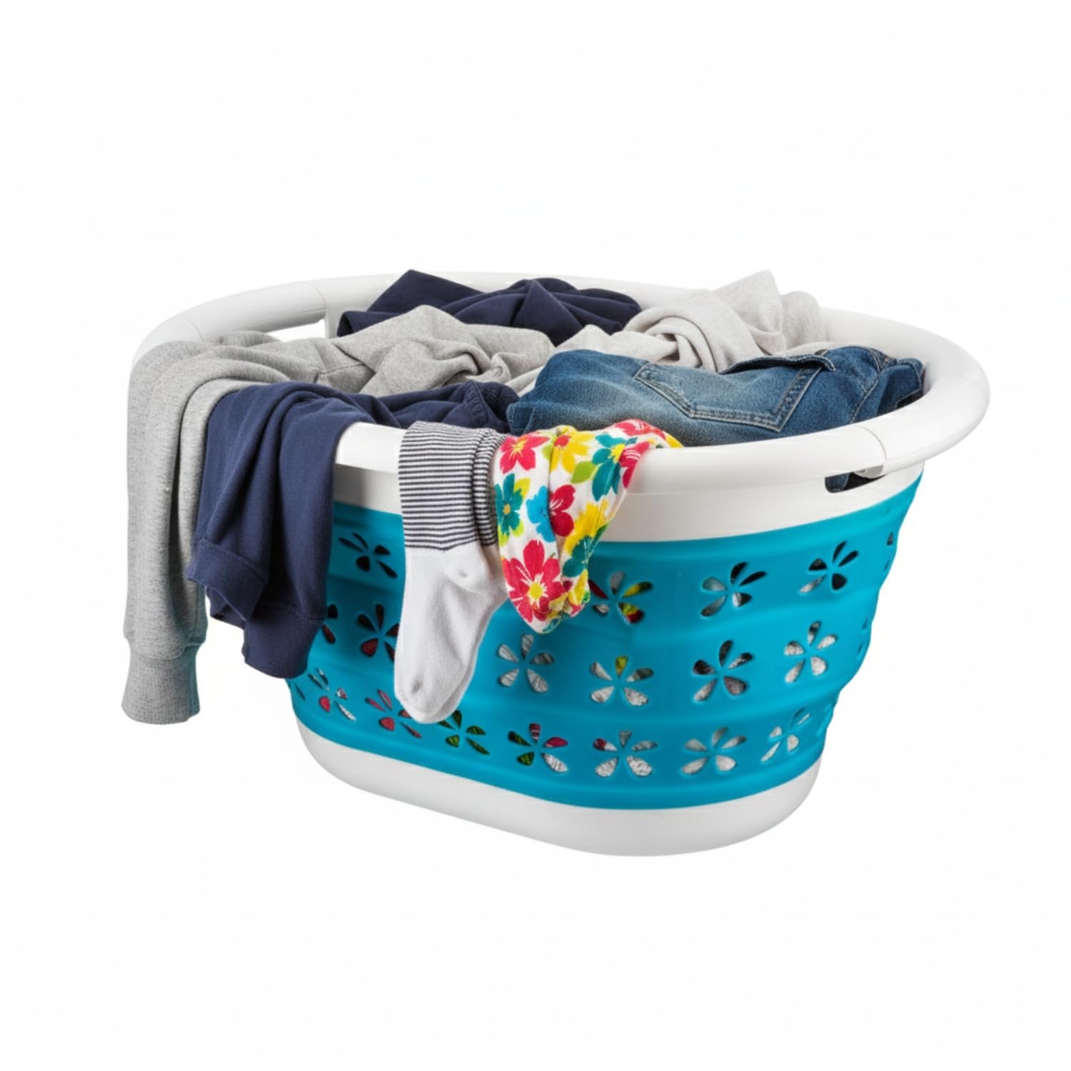 HOMESHOPA Collapsible Oval Laundry Basket, Blue Foldable Storage Container/Organiser Washing Tub Pop Up Laundry Hamper, Portable & Space Saving, 16 Litre
