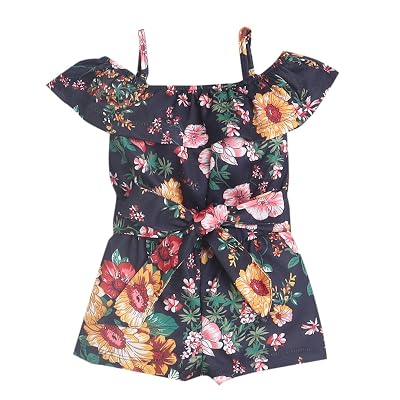 Hopscotch Girls Floral Print Playsuit In Navy Color for Ages 3-4 Years