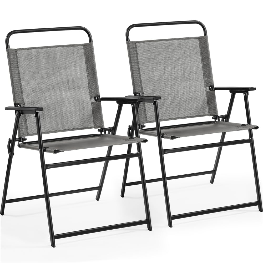Yaheetech Set 2 Sedia da Giardino Pieghevole da Esterno Campeggio con Braccioli Telaio in Metallo e Seduta in Tessuto da Balcone Portata 100 kg Grigio