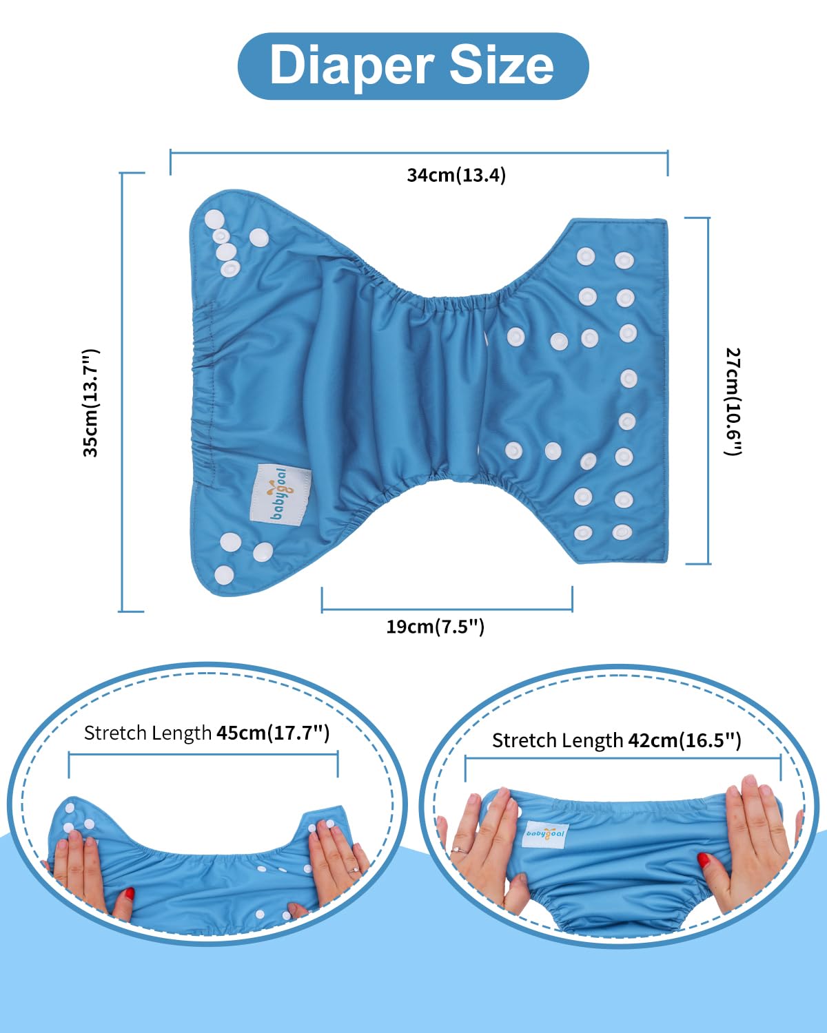 babygoal Pannolini in stoffa per neonati, confezione da 13 pezzi, da 2,3 a 5,4 kg, confezione da 6 con 6 inserti e borsa bagnata, riutilizzabili, lavabili e impermeabili, 6SFB01-SMB-B