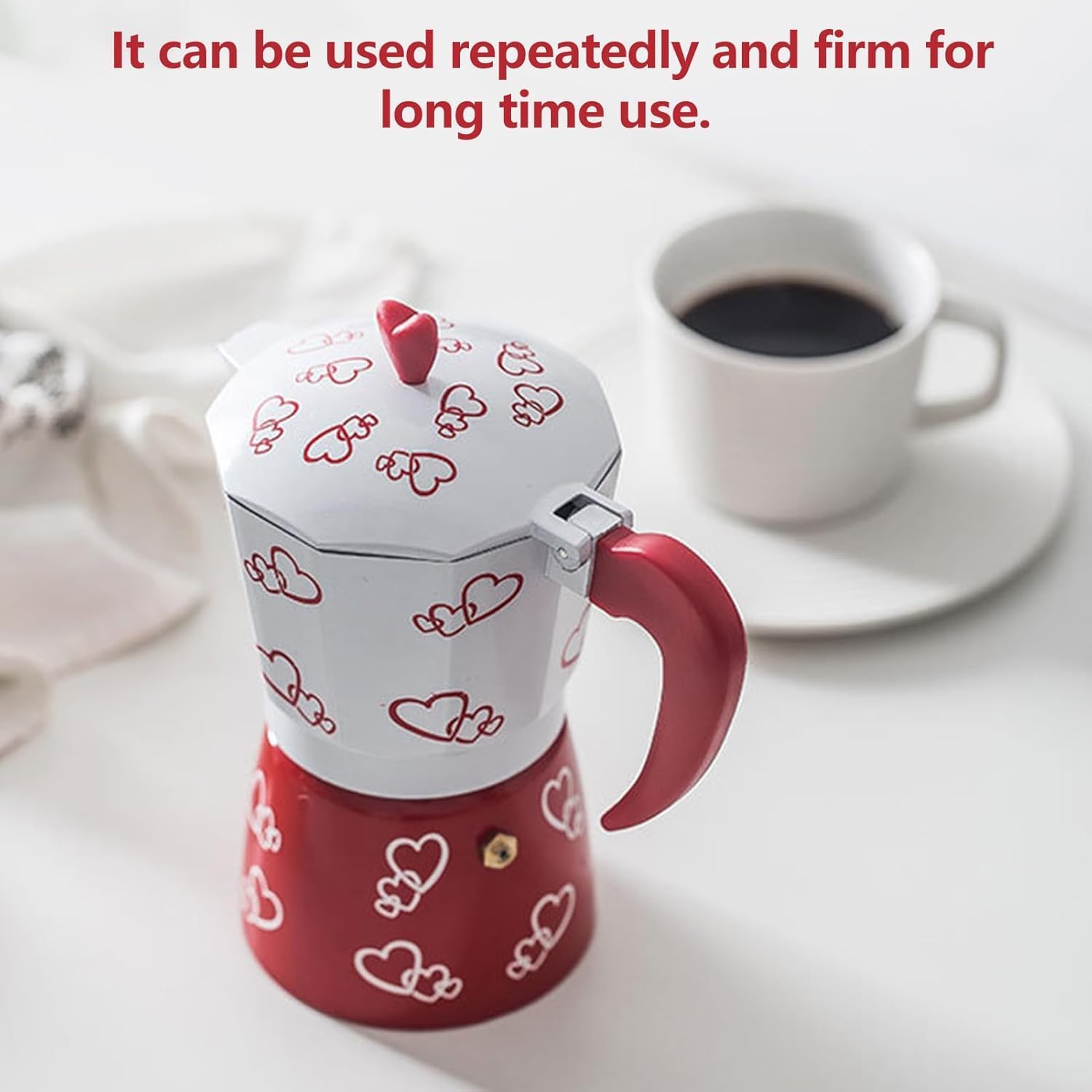 Stovetop Espresso Maker, Red Heart Aluminum Moka Pot Cuban Coffee Maker Coffee Percolator Machine Italian Espresso Greca Coffee Maker for Cappuccino or Latte (S)