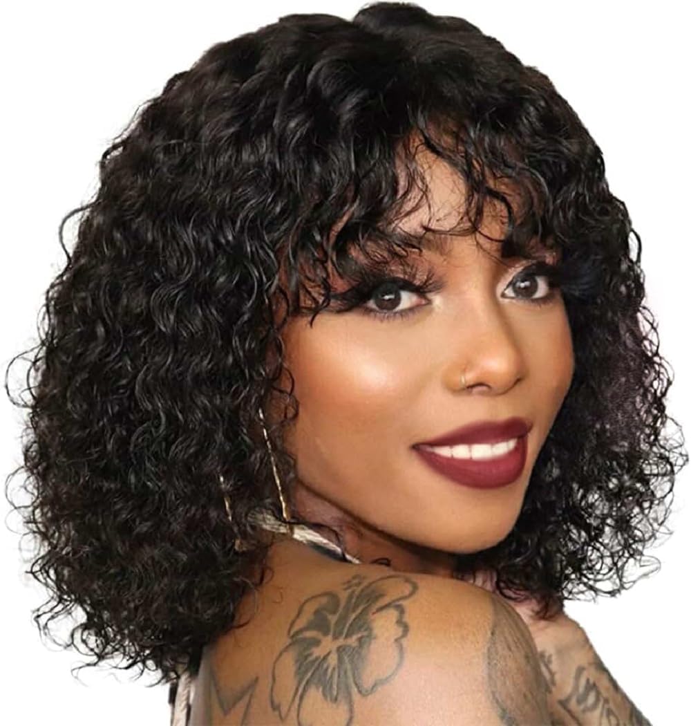 Straight Short Bob Wig With Bangs 100% Human Hair Full Machine Made Bob Wigs Glueless Straight Wigs For Women