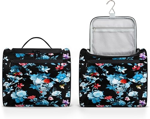 Skull Day Of The Dead Toiletry Bag for Women Travel Makeup Organizer with Hanging Hook Traveling Cosmetic Bags for Toiletries Accessories