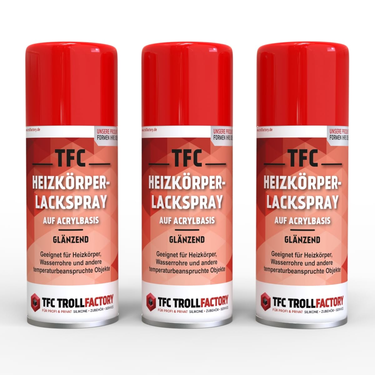 TFC Spray per radiatori – bianco puro lucido, spray a base acrilica per radiatori e tubi dell'acqua, facile applicazione, eccellente potere coprente, asciugatura rapida e resistente ai raggi UV, 3 x