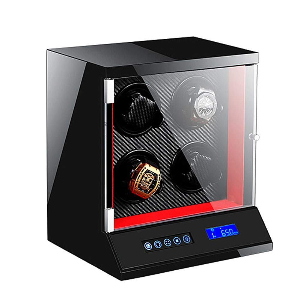 caricaorologi Automatico 4 Orologi con Blocco Display Digitale LCD Motore 5 modalità di Rotazione Ciotola in Legno, lacca per Pianoforte