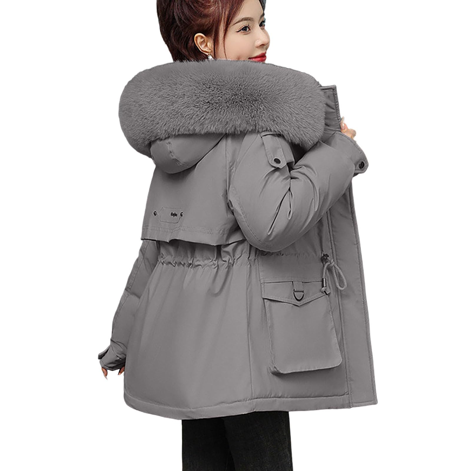 Cappotto Con Cappuccio Donna Invernale Giacca Curvy Lungo Giubbotto