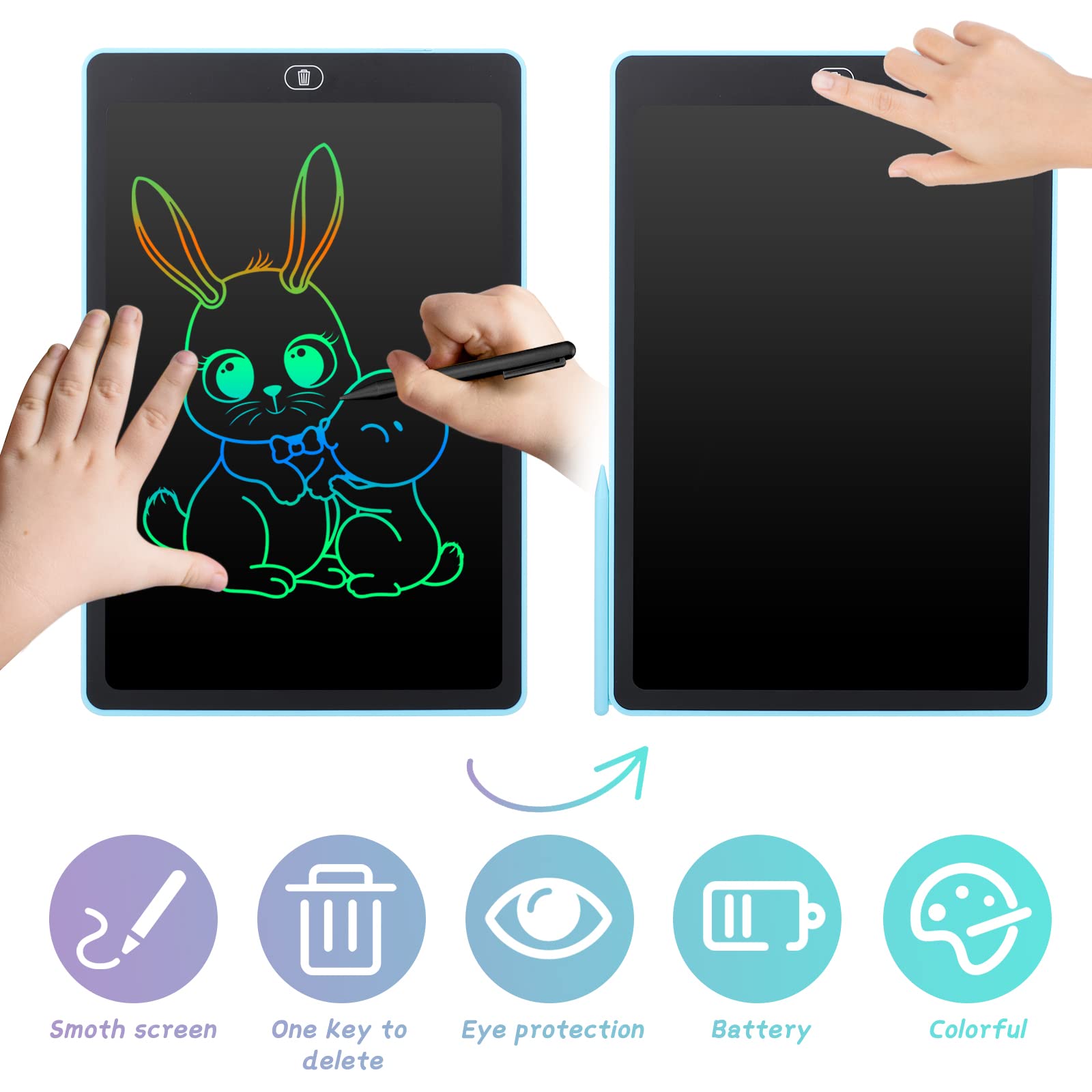 Coolzon Tableta de Escritura Color LCD 15 Pulgadas, Pizarra Digital Infantil, Portátil Tableta Gráfica Dibujo Borrable para niños y Adultos con Botón de Bloqueo para Hogar Escuela Oficina, Azul claro