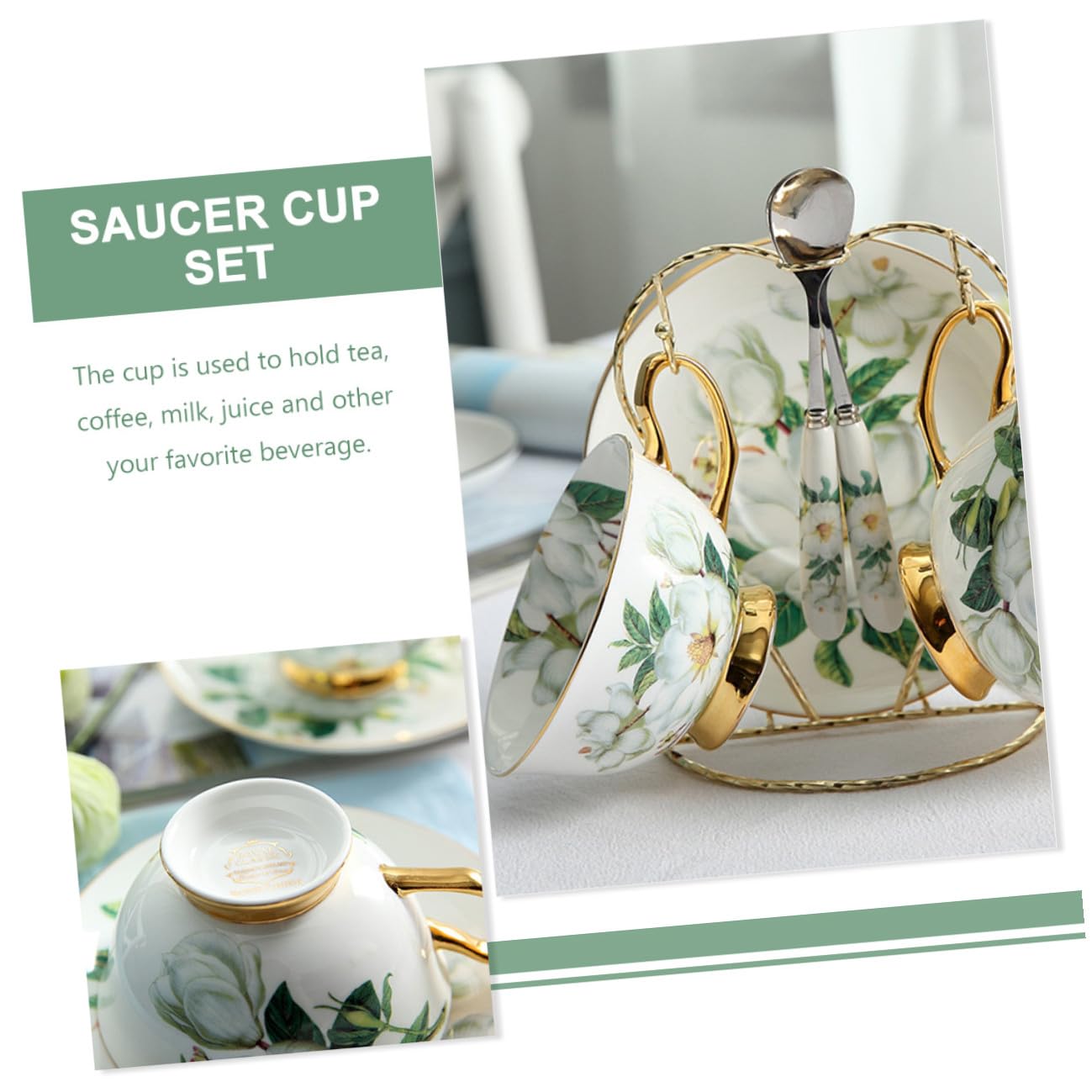 Set da 1 Tazza e Piattino in Ceramica Decoro Dorato, Facile da Pulire e Resistente per Tè e Caffè, per Pomeriggi Rilassanti e Colazioni Eleganti