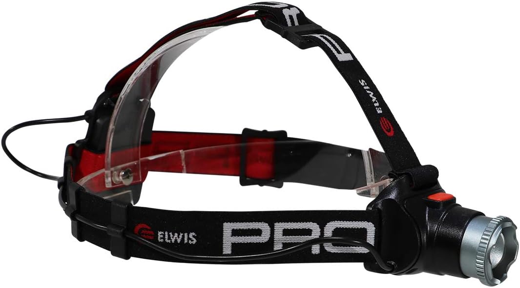 Elwis H3 Pro LED Head Torch with 2 Modes and Zoom Focus, Black/Red