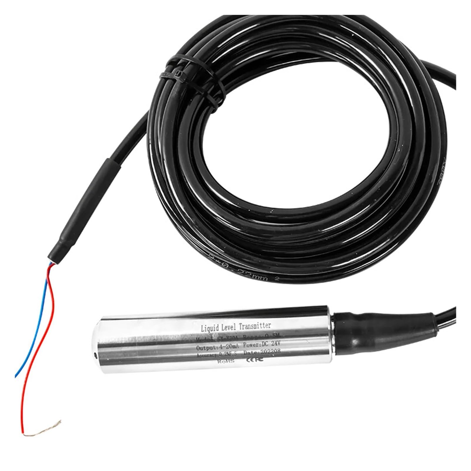 Trasmettitore del sensore di livello idrostatico sommergibile da 0-5 V, uscita RS485 da 4-20 mA, misuratore del trasduttore di livello Impermeabile(0-10V DC12-30V,1m range 2m cable)