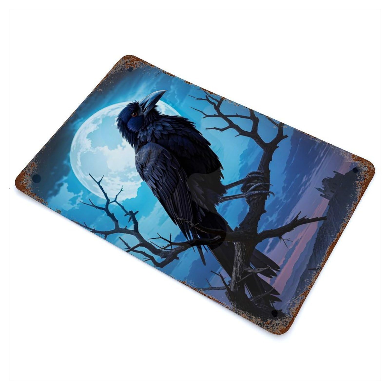 Raven Aged Metal Wall Plaque 11.8"x7.9", for Living Room, Hallway And Home Decor, Shabby Chic Decor