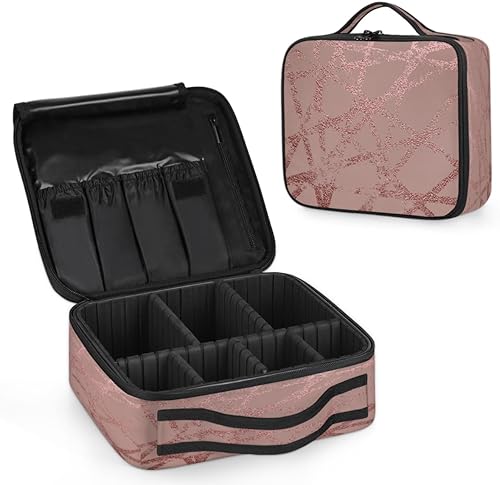 Bolsa de maquillaje de viaje para mujer, grande, cuadrada, portátil, profesional, de tren de coqueta, estuche de cosméticos con asa, cuarzo rosa
