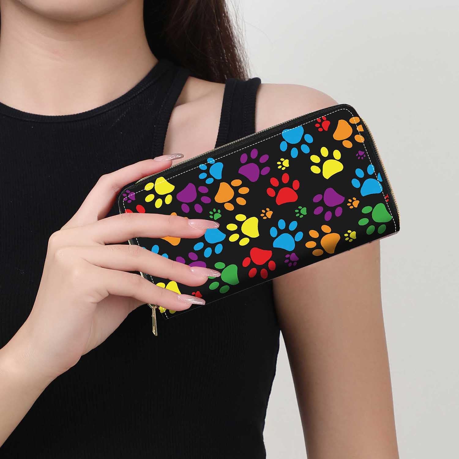 Women's Colorful Dog Paw Prints Print Wallet, Large Capacity, PU Leather, Zipper Clutch Purse, Phone Wallet image 5