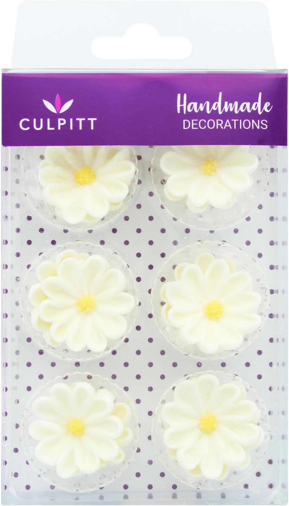 Culpitt Sugar Daisies, Delightful Sugar Decorations for Easter Cakes and Cupcakes, White Daisy Toppers- Pack of 12