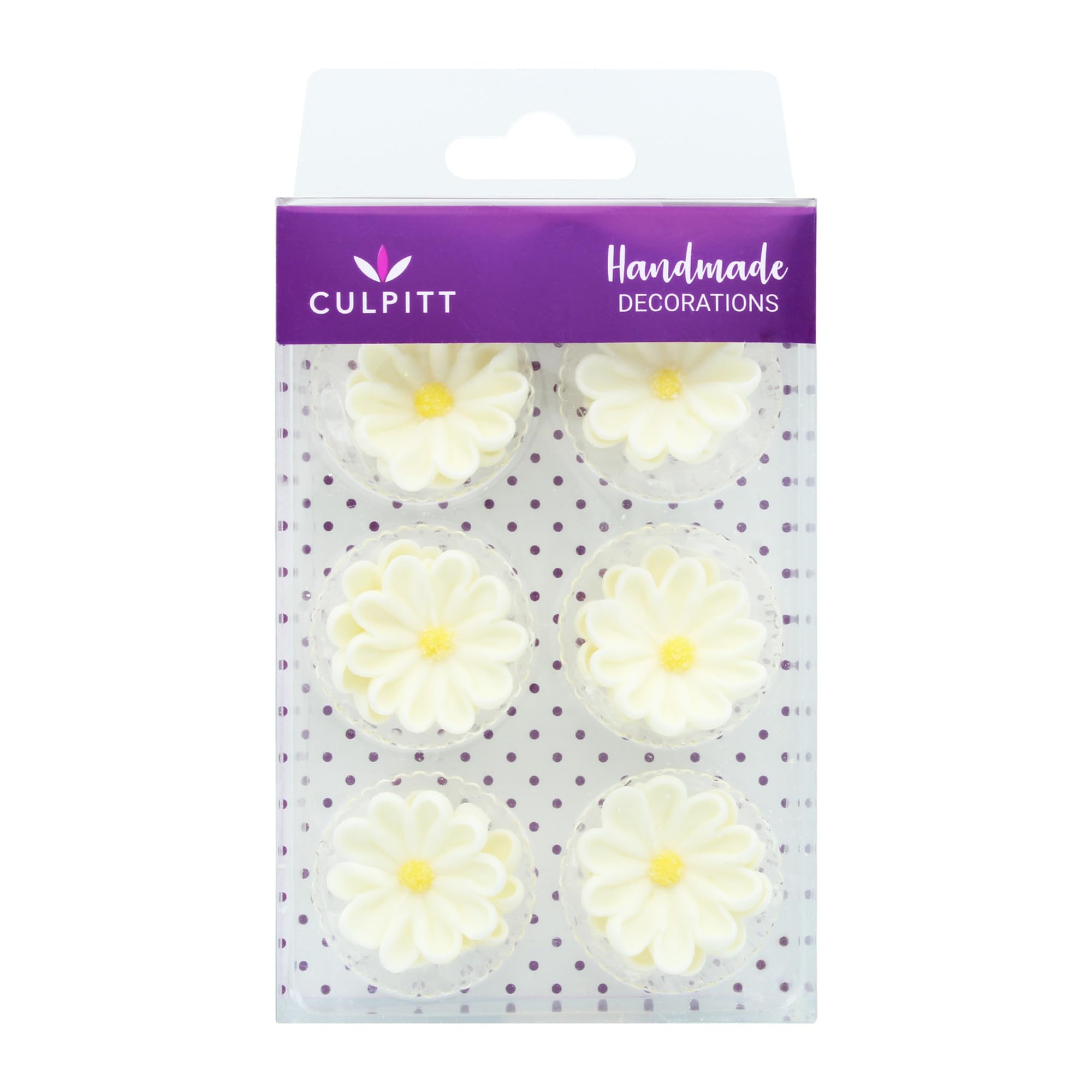 Culpitt Sugar Daisies, Delightful Sugar Decorations for Easter Cakes and Cupcakes, White Daisy Toppers- Pack of 12