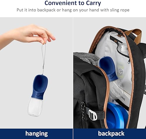 Miniatura 6 de WePet Botella de agua portátil para perros, 12 onzas, dispensador de agua para cachorros a prueba de fugas con alimentador para mascotas, caminar al