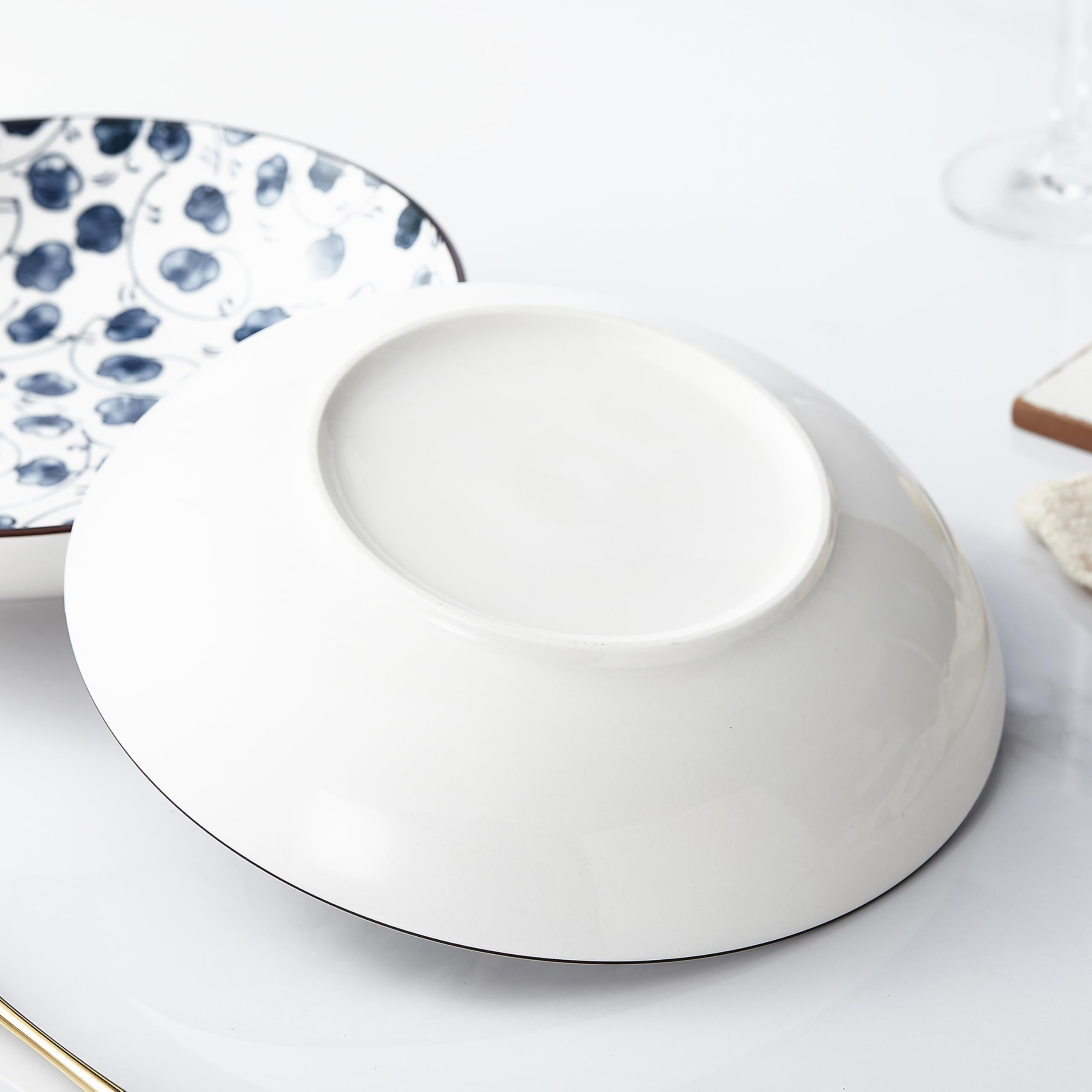 Ciotole per Pasta in Ceramica da 1180ML, 23 cm Grandi Insalatiera Ciotola per Pasta Insalata, Adatte al Microonde e al Forno, Set di 6(Blu e Bianco)