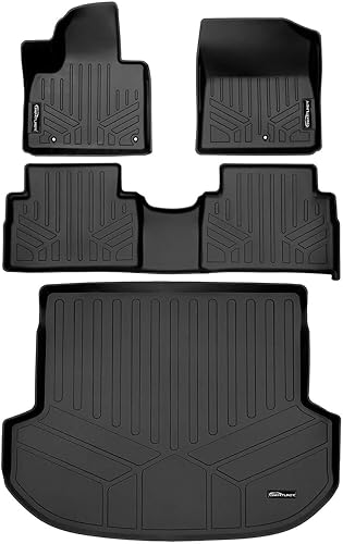 SMARTLINER Juego de alfombrillas de suelo de ajuste personalizado, 2 filas y revestimiento de carga, color negro, compatible con Hyundai Santa Fe