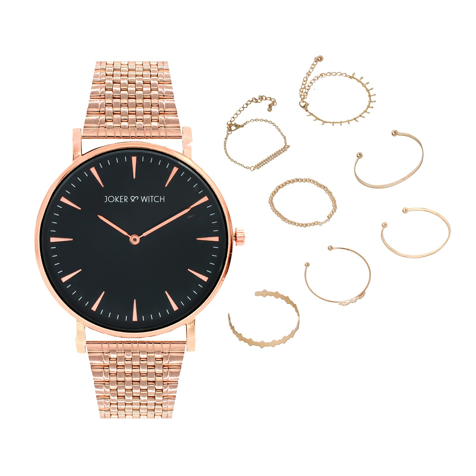 Joker & Witch Stainless Steel Women Kelly Analog Watch Bracelet Stack, Black Dial, Rose Gold Band (B0C7LB9TDX) Amazon Price History, Amazon Price Tracker