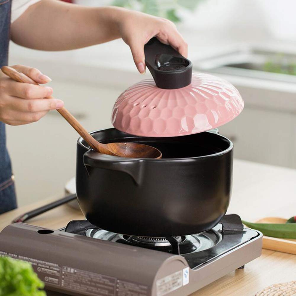 Pentola Cucina, casseruola Rotonda in Ceramica con Manico, casseruola in Terracotta con Isolamento antiscottatura, Deliziosa pentola stufato Lento, pentola zuppa Sana con Coperchio