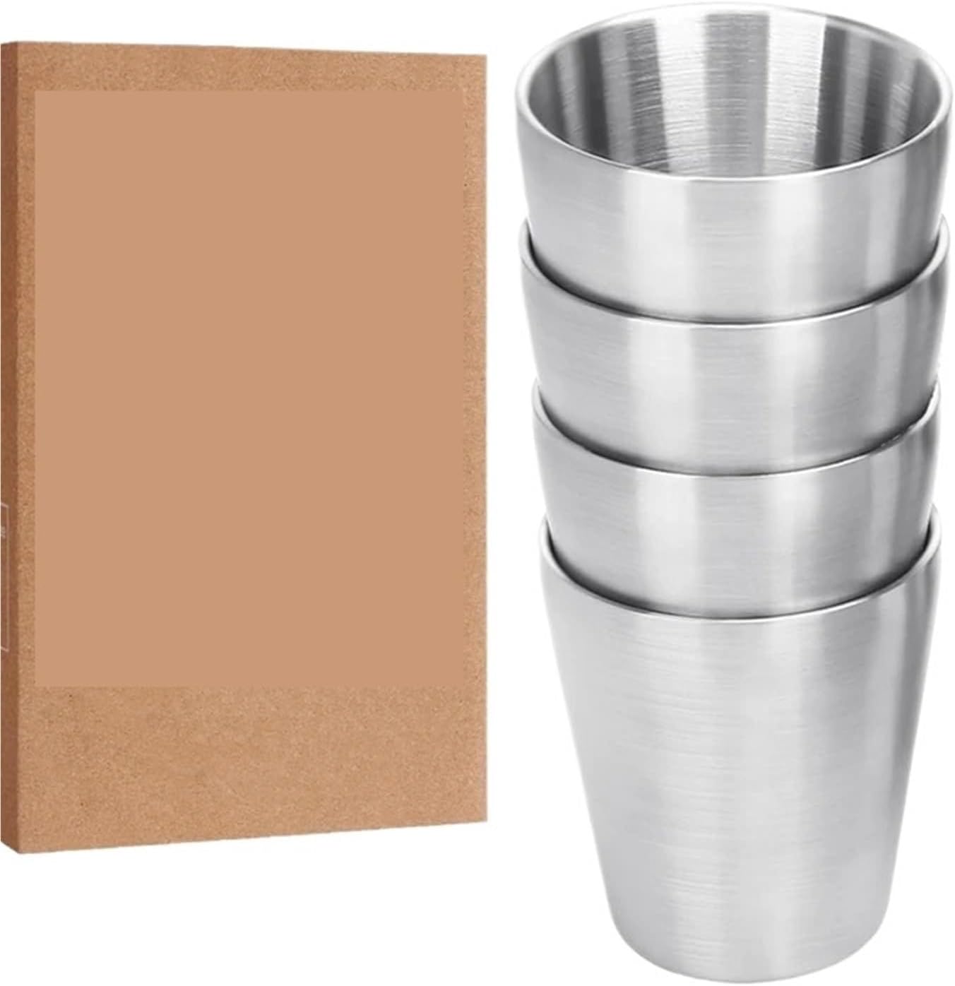 10oz Metal Cups 4 Pack Double Wall Stackable Insulated Stainless Steel 6oz Drinking Glasses(300ml 10oz,B Set of 4)