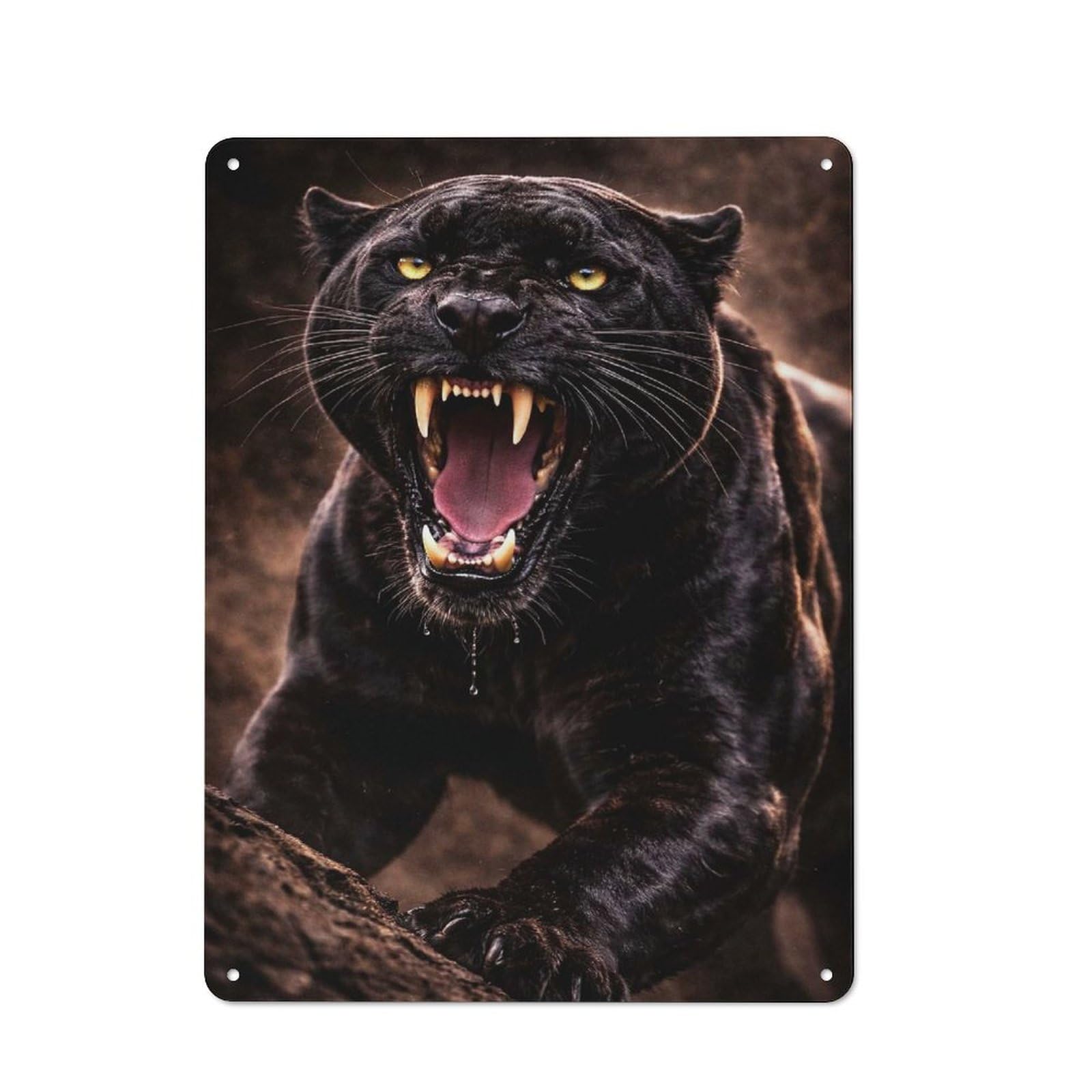 Understated Fierce Black Panther Roaring Metal Wall Plaque 40x30cm, Creative Space Decor for Office, Study, Studio Or Hallway