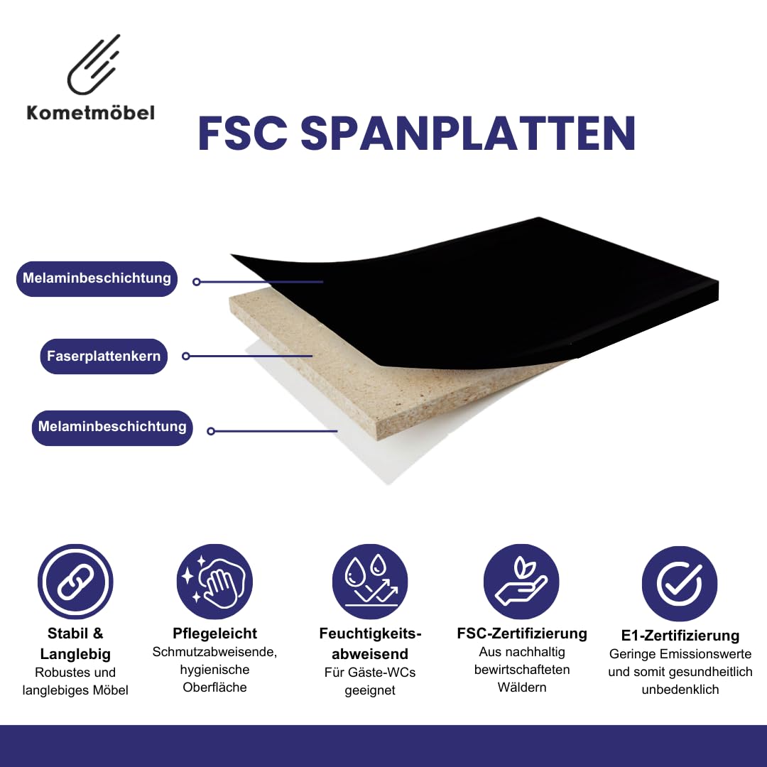 Gäste-WC Waschtisch Set 40 cm Vormontiert Klein Waschbecken mit Unterschrank (Schwarz 40cm, Mit Wasserhahn Schwarz)