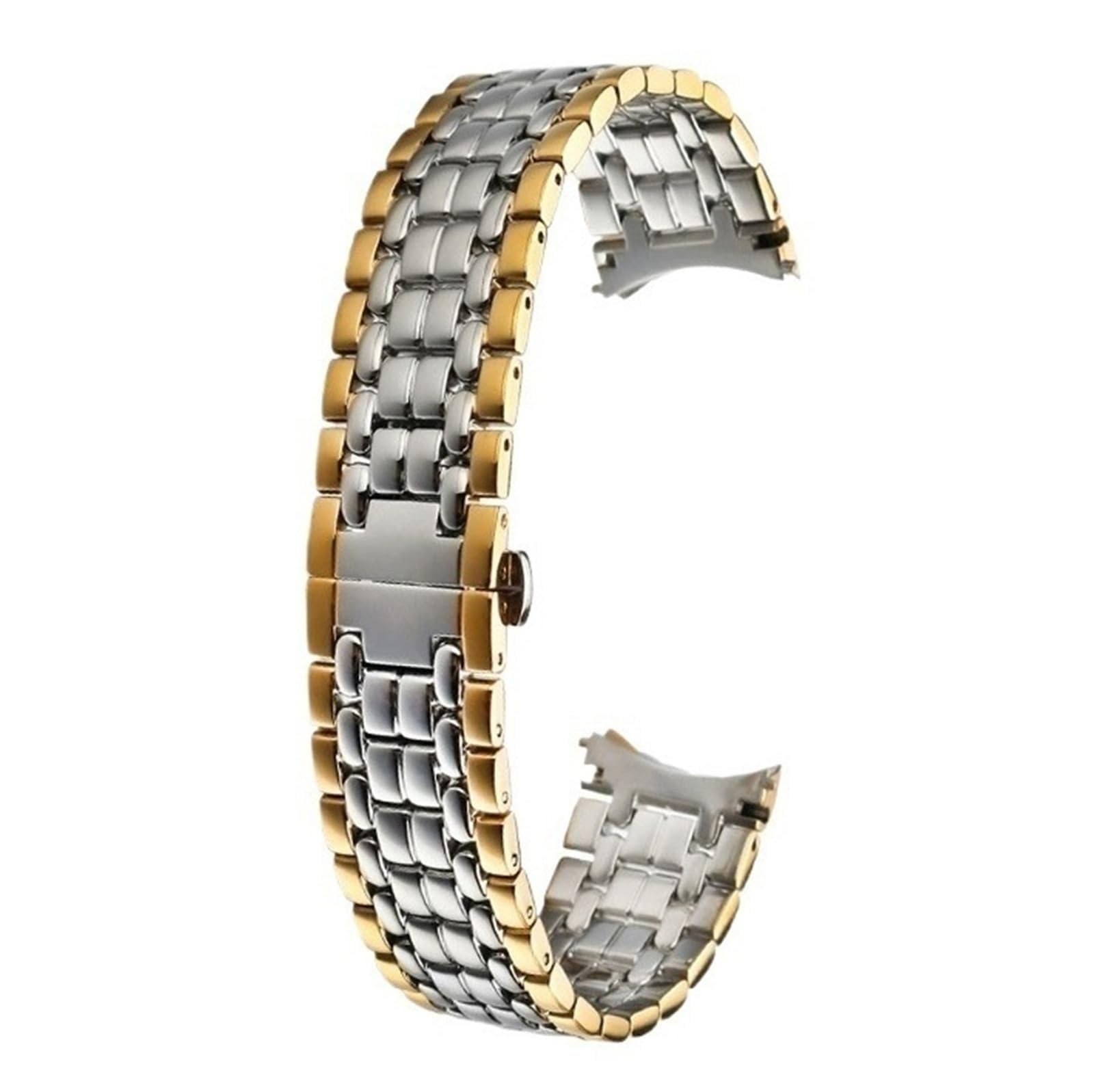 Correa de Reloj de Acero Inoxidable de 18 mm y 20 mm, Correa de Repuesto Universal de Metal con Interfaz Curva.,Silver gold-18mm