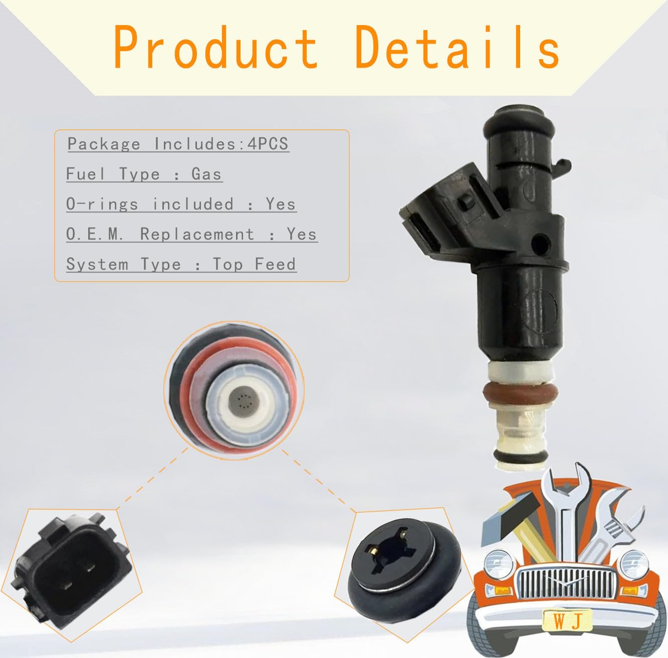 Amazon.com: Pack of 4PCS Fuel Injectors 16450-PPA-A01 16450