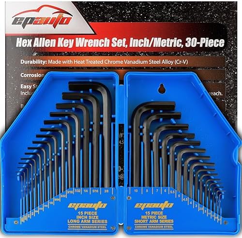EPAuto Allen Key Set Hex Key Wrench Set, 30-Pieces (0.028-3/8 inch,0.7-10mm)