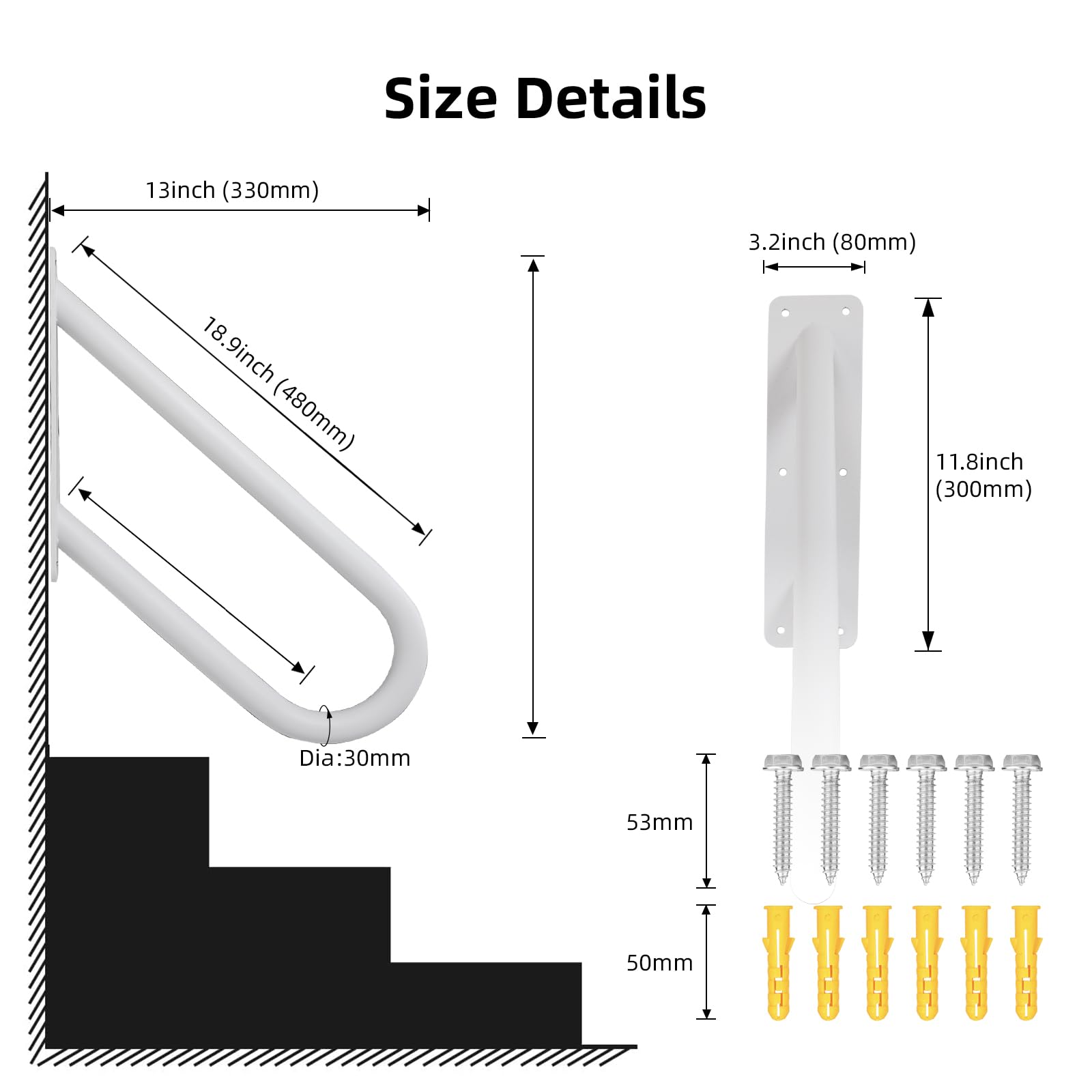 Snapklik.com : Purife 18 Inch Heavy Duty Metal Outdoor Handrails For