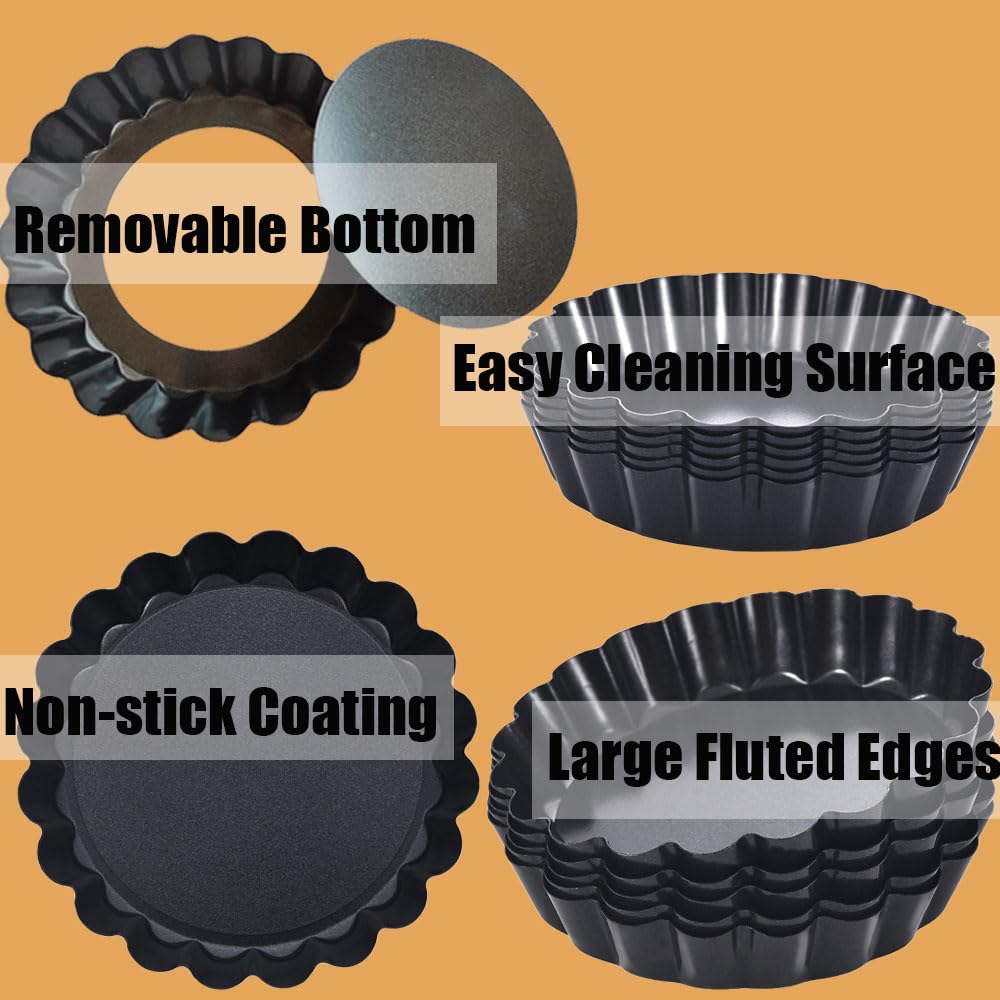 DATANYA Confezione da 16 mini teglie da 10 cm con fondo rimovibile, rotonde, antiaderenti, resistenti, per torte, mousse, dolci