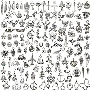 120PCS Wholesale Bulk Lots Jewelry Making Silver Charms Mixed Smooth Tibetan Silver Metal Charms Pendants DIY for Necklace Bracelet Jewelry Making and Crafting