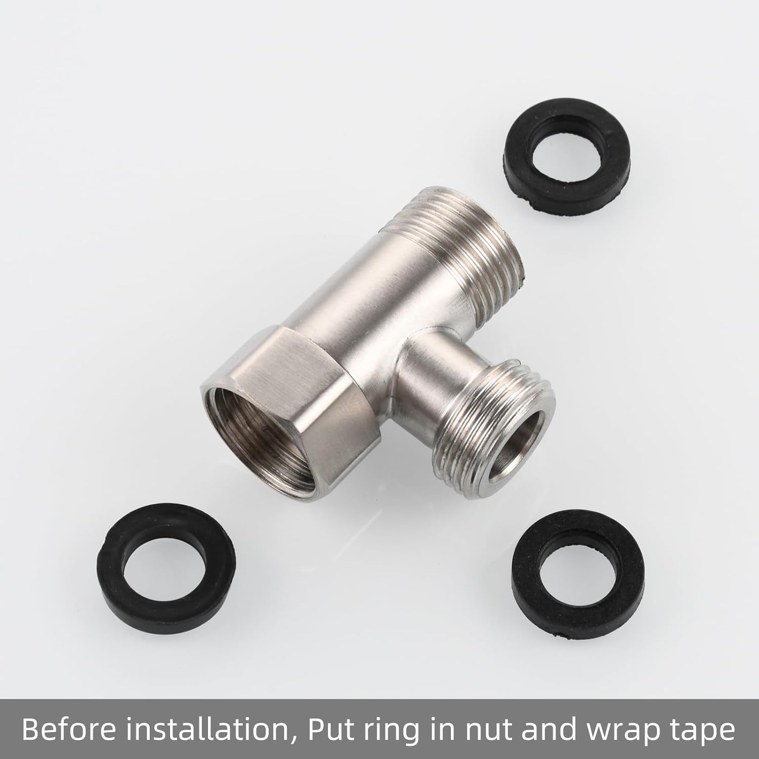 Tecmolog 3-way Tee Connector Stainless Steel T Adapter G 1/2 T Valve Diverter for Bathroom Shower Arm, Angle Valve Hose, SBA020A