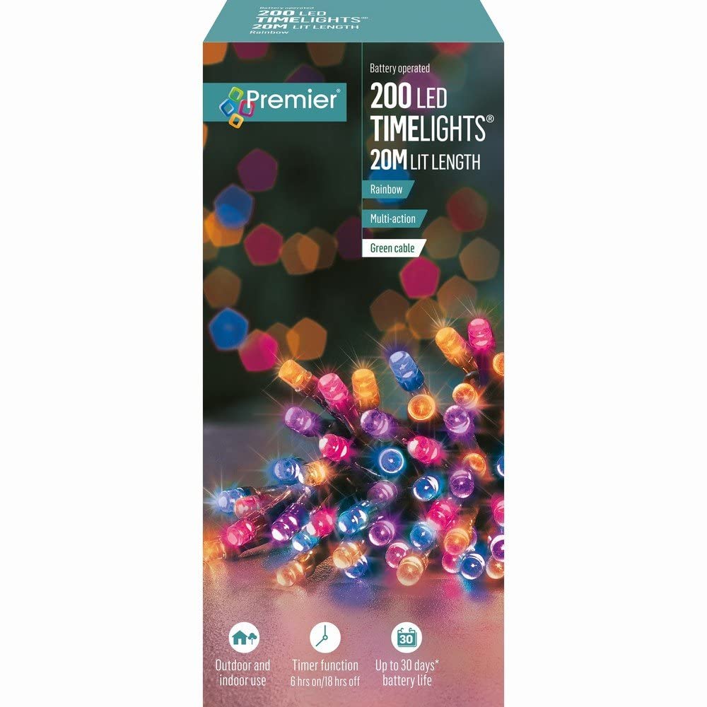 200 Rainbow Multi Action Battery Operated LED Lights with Timer