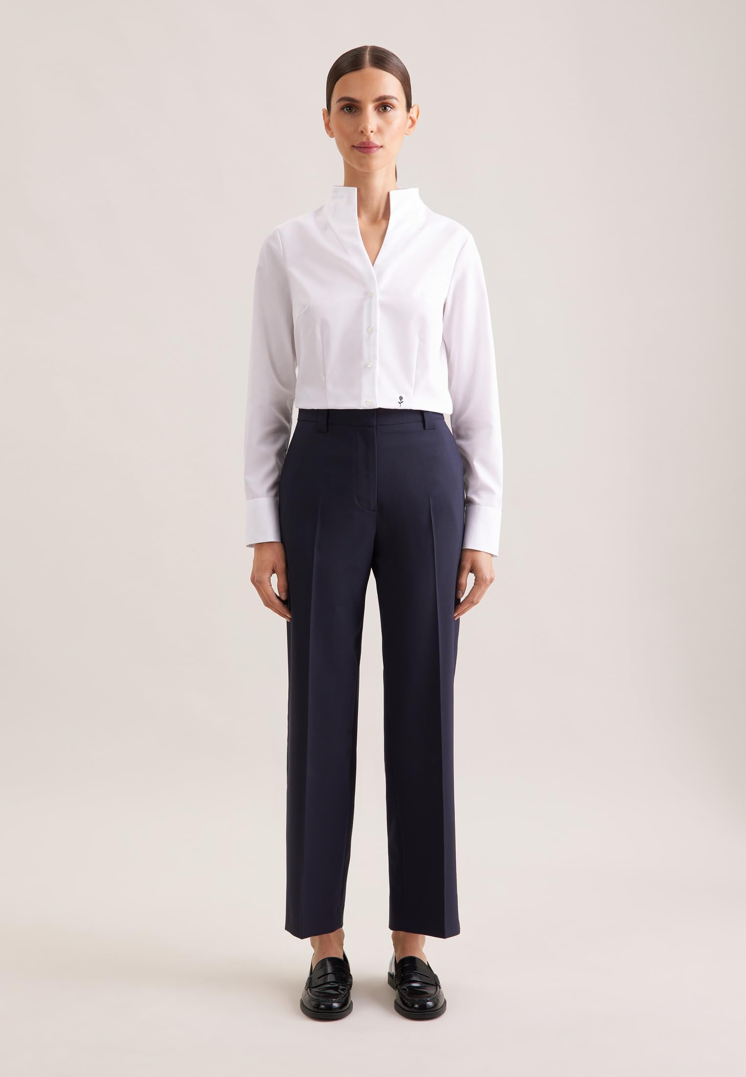 Seidensticker Damska bluzka - bluzka miejska - nie wymaga prasowania - bluzka z kołnierzem kielichowym - krój slim fit - długi rękaw - 100% bawełna, biały, 44