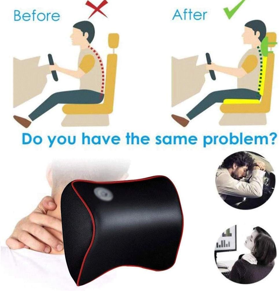 Car Neck Pillow Soft Leather Headrest for Driving Home Office Black