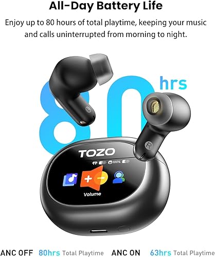 Miniatura 4 de TOZO NC20 Pro Auriculares inalámbricos con cancelación activa de ruido con pantalla táctil inteligente, audio LDAC de alta resolución, graves