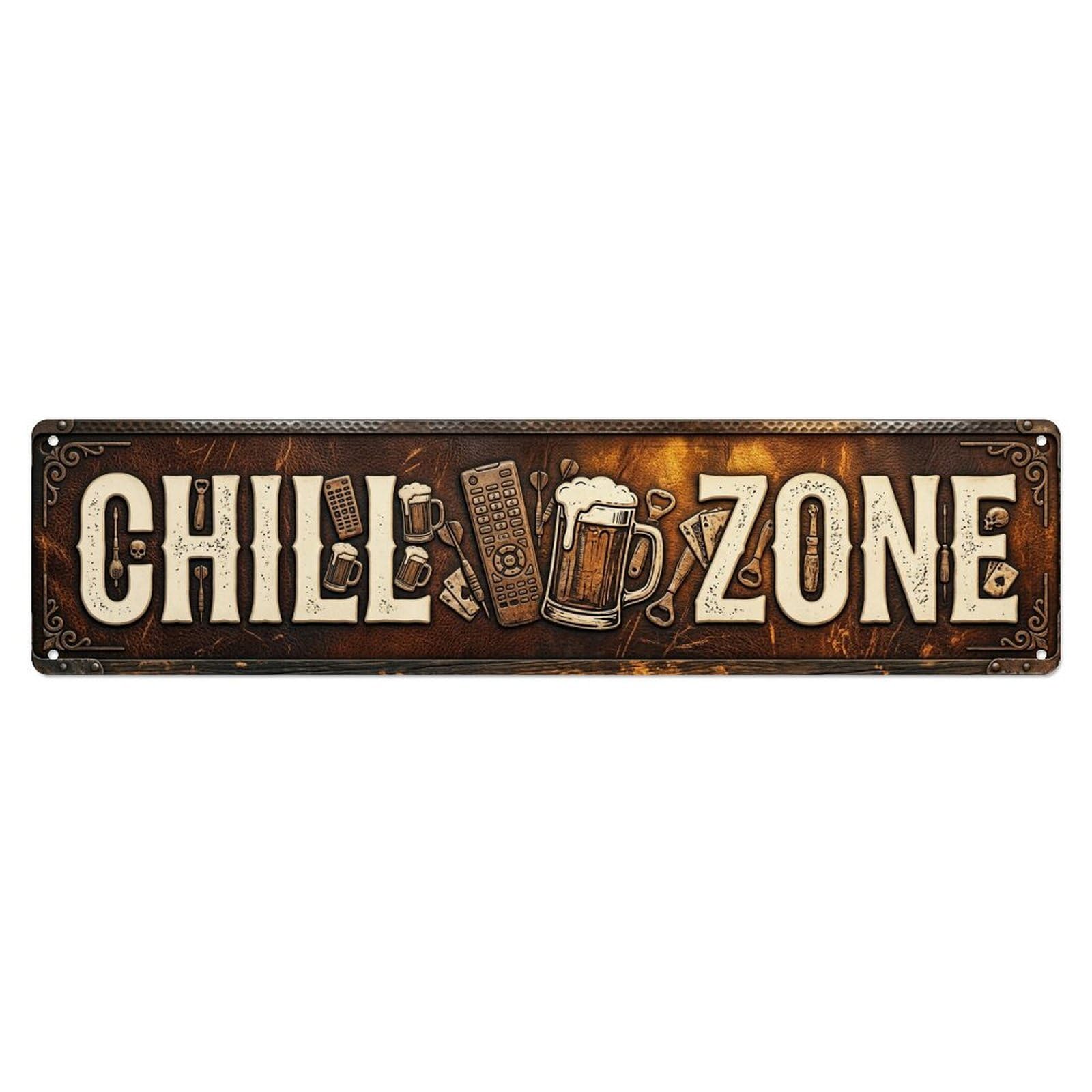 Chill Out Zone Retro Man Cave 1 Vintage Metal Tin Sign Wall Decor for Cafe, Club, Garden Metal Poster 4x16Inch