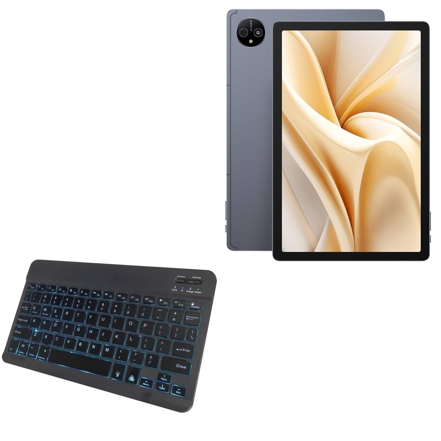 BoxWave Keyboard Compatible with Ulefone Tab A11 Pro - SlimKeys Bluetooth Keyboard - with Backlight, Portable Slim LED 7 Colors - Jet Black
