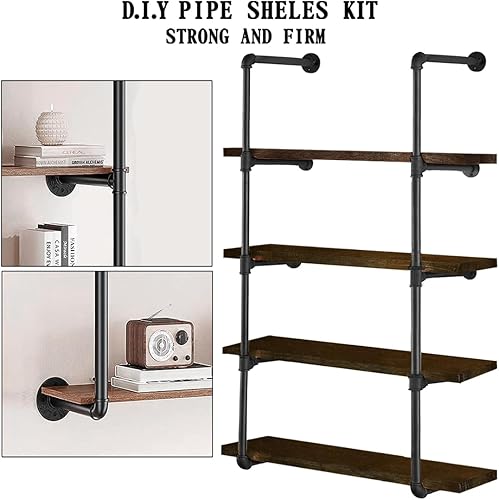 Miniatura 14 de HITOMEN Estantes industriales de tubos de hierro, 3 juegos de 3 niveles, 28 pulgadas de alto, 12 pulgadas de profundidad, estantería abierta de