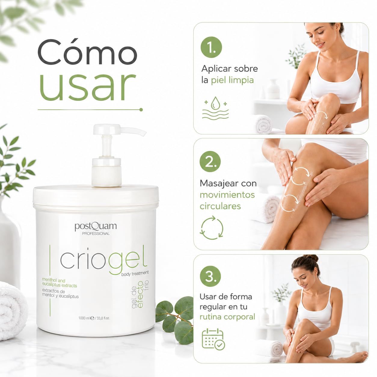 PostQuam Criogel crème corporelle effet froid raffermissante lissante gel rafraîchissant jambes lourdes 1000 ml